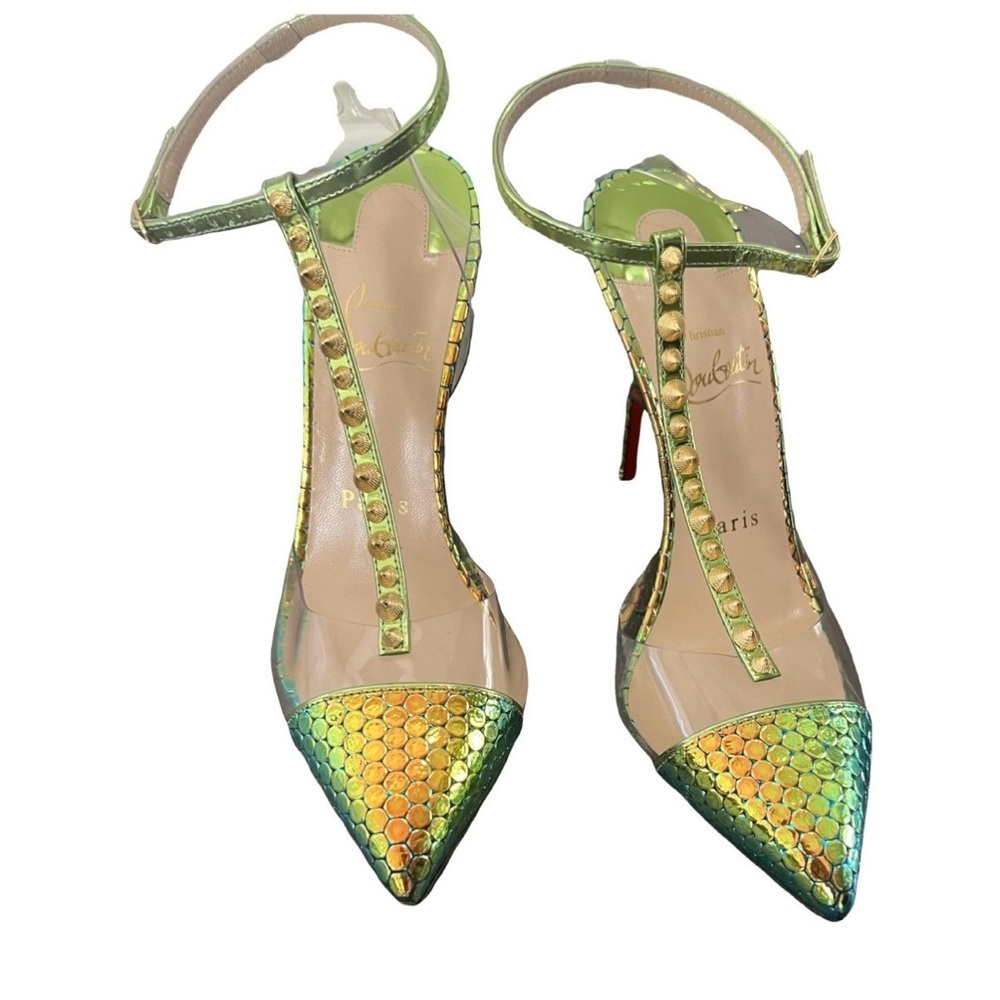 Christian Louboutin Iridescent Green and Gold Heels
